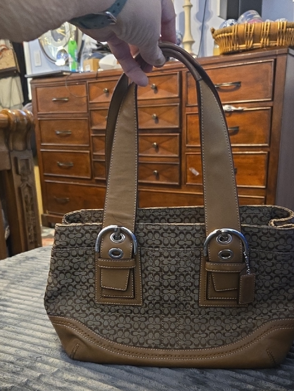 Vintage Coach Signature Leather & Canvas Bag, 12"×7"×5"